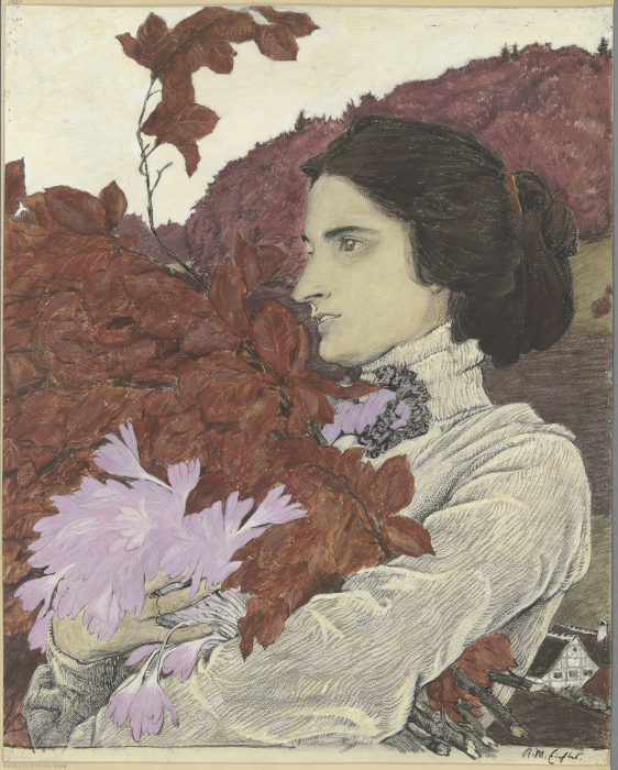 Frau mit Blumenstrauß von Reinhold Max Eichler
