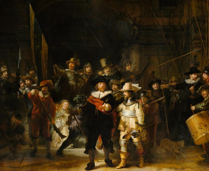 Die Nachtwache (beschnittene Version) von Rembrandt van Rijn