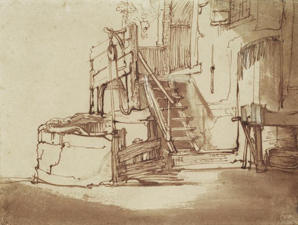 The well in front of the farmhouse von Rembrandt van Rijn