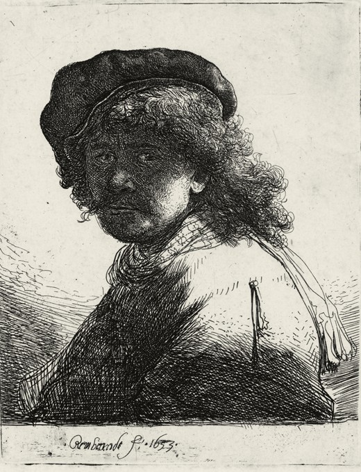 Selbstbildnis mit Mütze und Schal und dem Gesicht im Schatten von Rembrandt van Rijn