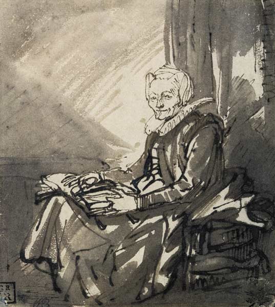 Sitzende Frau mit Buch auf dem Schoß von Rembrandt van Rijn
