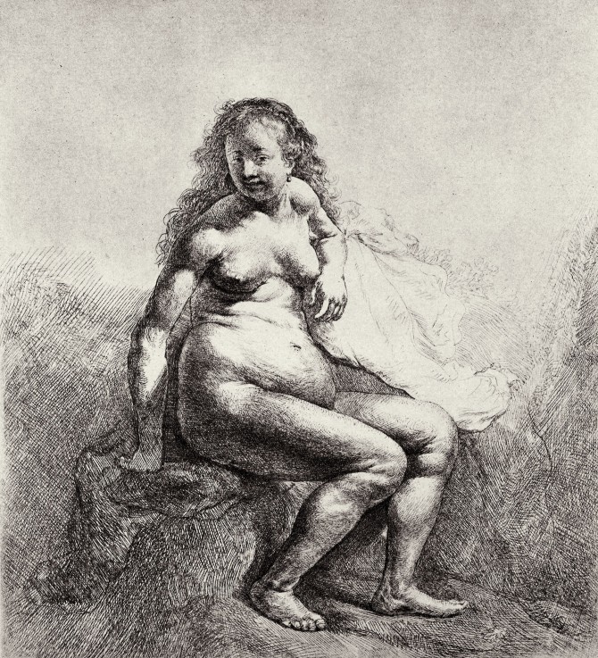 Sitzender Frauenakt von Rembrandt van Rijn