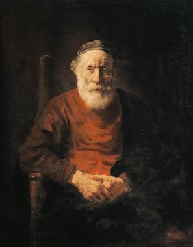 Bildnis eines alten Mannes in rotem Gewand.