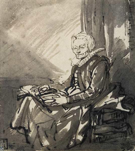 Sitzende Frau mit Buch auf dem Schoß