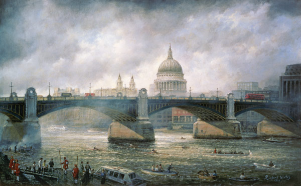 St. Pauls Cathedral from the Southwark Bank, Doggett Coat and Badge Race in Progress von Richard  Willis