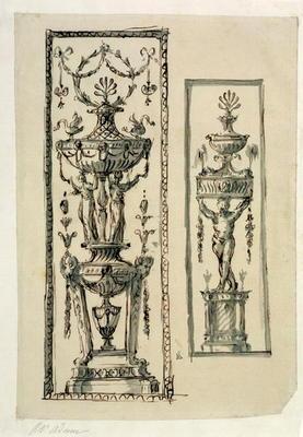 Sketched designs for ornate panels (pen & ink and wash) 1863