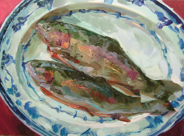 Two Fish on a Porcelain Plate von Robert Booth Charles
