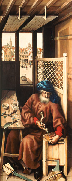 St. Joseph Portrayed as a Medieval Carpenter from the Merode Altarpiece c.1425 von Robert Campin