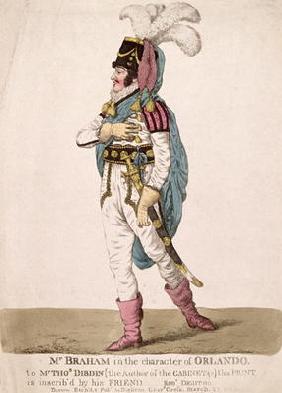 Mr. Braham in the character of Orlando from Shakespeare's 'As You Like It', pub. 1802 (coloured engr 16th