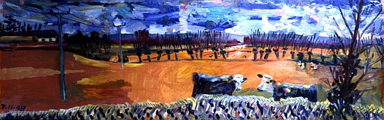View from Mump looking West, 1998 (oil on board)  von Robert  Hobhouse