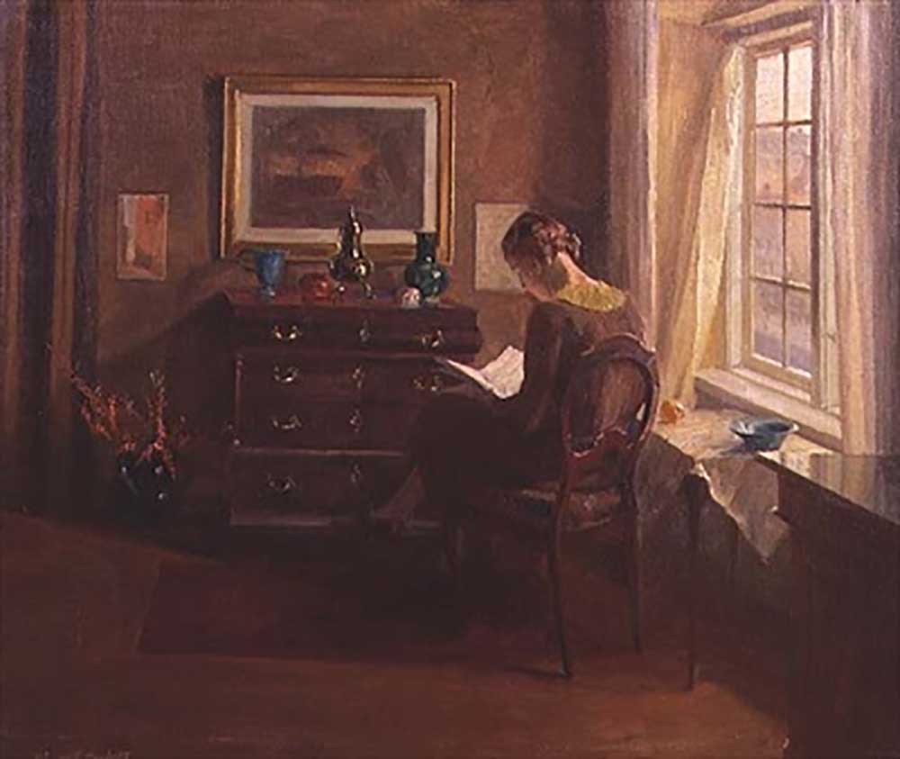Dame Reading in einem Innenraum von Robert Panitzsch