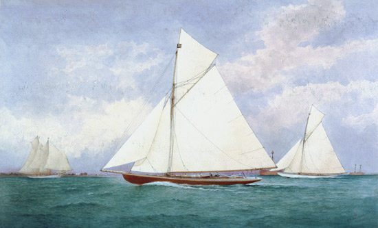 The Racing Yacht "Niagara" in the Solent, Hurst Point Beyond von Robert Pritchett