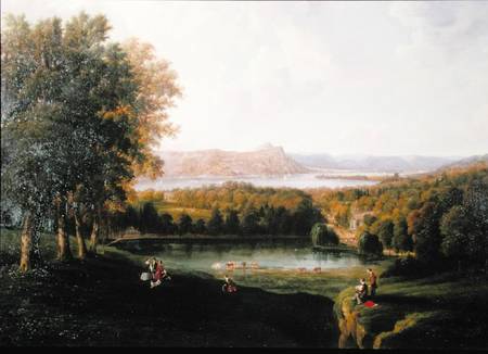 View from the Tarrytown of the Hudson River Old Dutch Church and Beckham Manor von Robert the Younger Havell