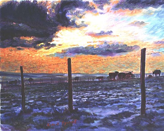 Dusk on the Downs in Winter, 1996  von Robert  Tyndall