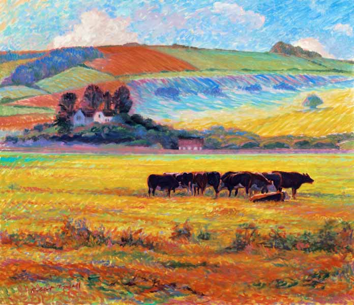 Evening Cattle, Cuckmere Valley, Sussex  von Robert  Tyndall