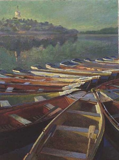 Evening Boats, China (oil on canvas)  von Robert  Tyndall
