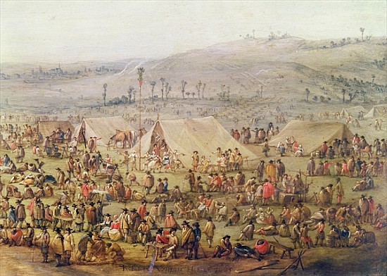 Military Encampment (oil on copper) (detail of 341904) von Robert van den Hoecke