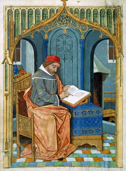 Ms Fr. Fv VI #1 fol.3v Matthaeus Platearius (d.c.1161) writing ''The Book of Simple Medicines'', c.1 von Robinet Testard