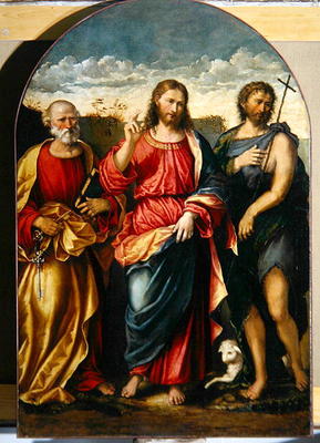Christ with St. John the Baptist and St. Peter (oil on canvas) von Rocco Marconi
