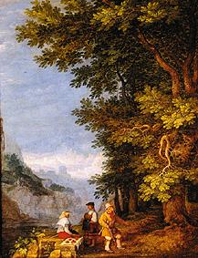Gebirgslandschaft mit einer Obstverkäuferin 1609