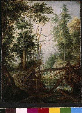 Waldlandschaft mit Eremit 1608