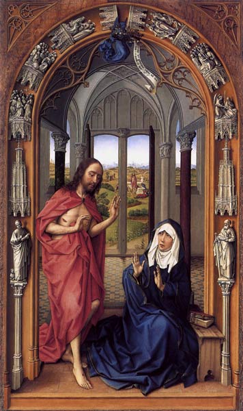 Marienaltar, rechter Flügel - Christus erscheint Maria von Rogier van der Weyden