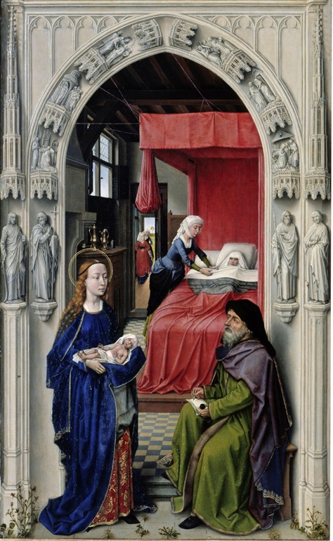 Die Geburt Johannes des Täufers (Der Johannesaltar, linke Tafel) von Rogier van der Weyden