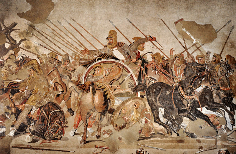 The Alexander Mosaic, detail depicting the Darius III (399-330 BC) at the Battle of Issus against Al von Roman