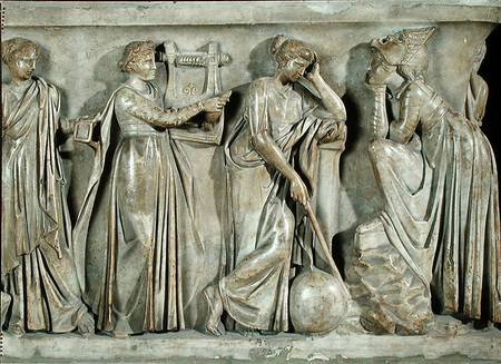 Sarcophagus of the Muses, detail depicting Terpsichore, Urania and Melpomene von Roman