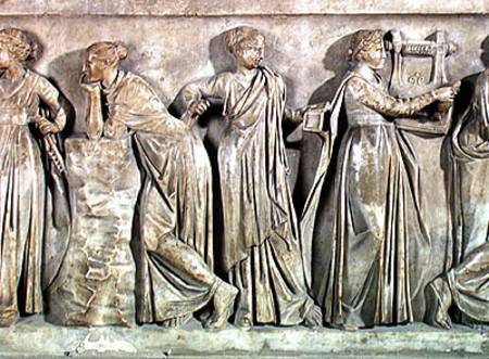 Sarcophagus of the Muses, detail depicting Calliope, Polyhymnia and Terpsichore von Roman