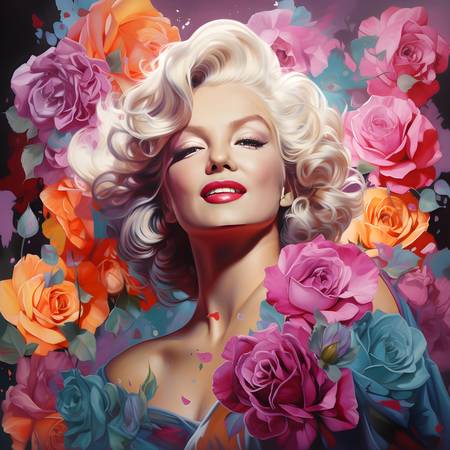 Marilyn mit Rosen - Pop Art 2023