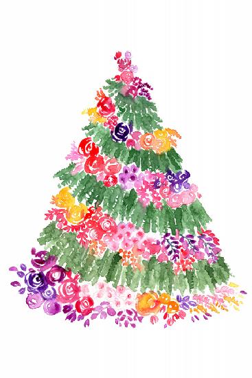 Blumenaquarell-Weihnachtsbaum
