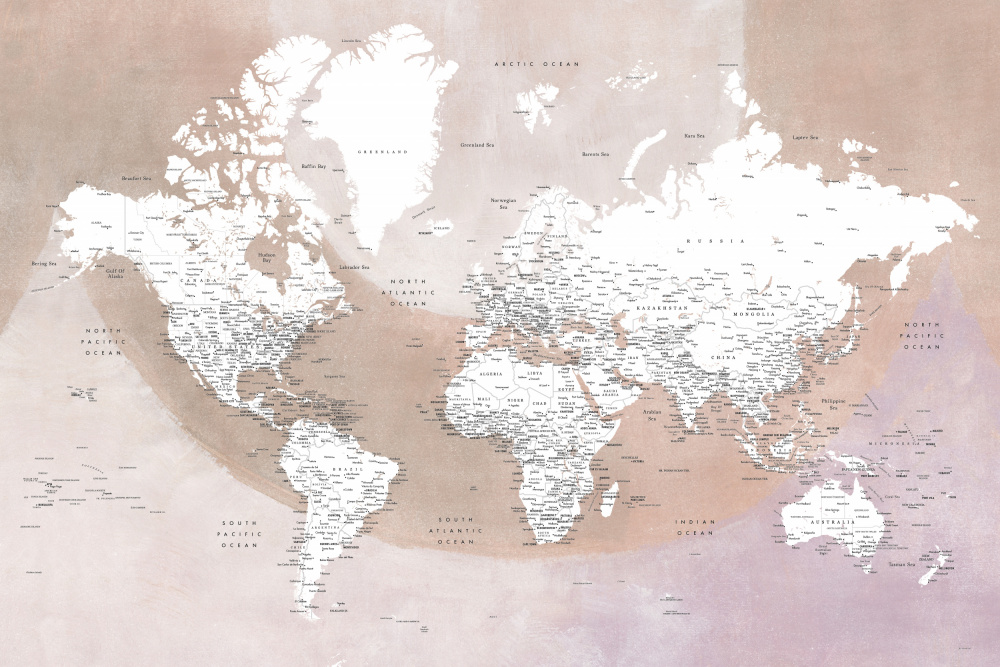 Detaillierte Weltkarte mit Städten Qawi von Rosana Laiz Blursbyai
