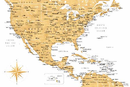 Goldene Karte der USA und Mexikos