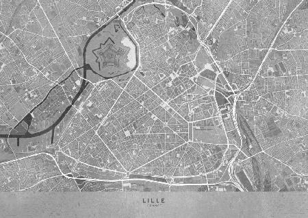 Graue Vintage-Karte der Innenstadt von Lille in Frankreich