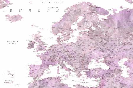 Lila detaillierte Karte von Europa