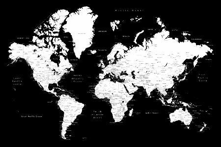 Schwarz-weiße Weltkarte mit Städten,Connie