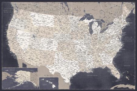Sehr detaillierte Karte der Vereinigten Staaten,Glyn
