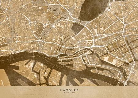 Sepia-Vintage-Karte der Hamburger Innenstadt