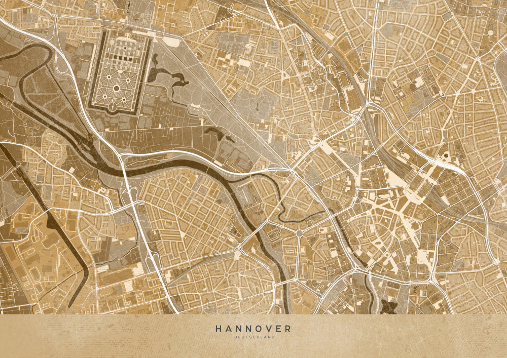 Sepia-Vintage-Karte der Innenstadt von Hannover von Rosana Laiz Blursbyai
