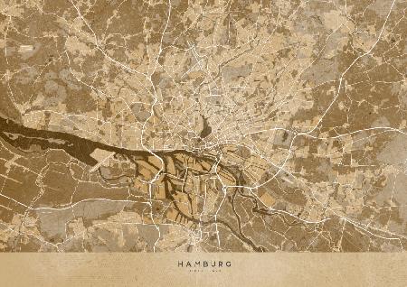 Sepia-Vintage-Karte von Hamburg,Deutschland
