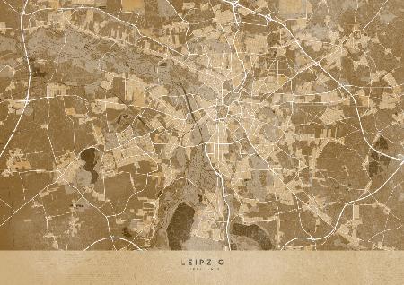 Sepia-Vintage-Karte von Leipzig,Deutschland