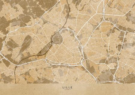 Sepia-Vintage-Karte von Lille,Frankreich