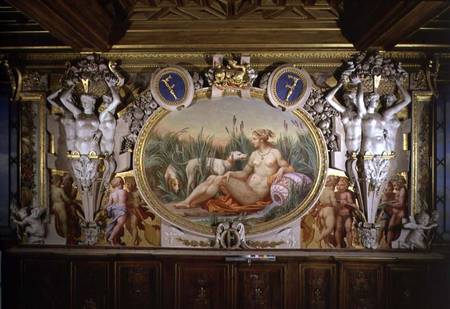 The Nymph of Fontainebleau, detail of decorative scheme in the Gallery of Francis I von Rosso Fiorentino