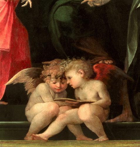 Two cherubs reading, detail from Madonna and Child with Saints von Rosso Fiorentino