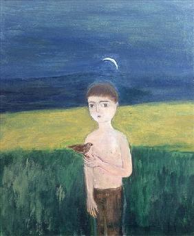 Boy with Bird, 2002 (acrylic on canvas) 