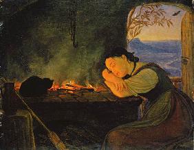 Girl Sleeping by the Fire 1843
