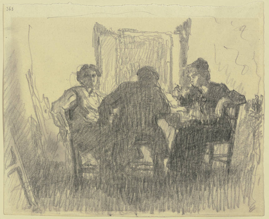 Drei Personen an einem Tisch von Rudolf Gudden