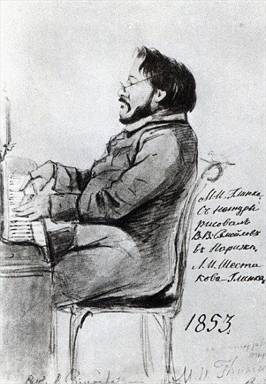 Mikhail Glinka, 1853 (pen & ink with wash on paper) von Russian School