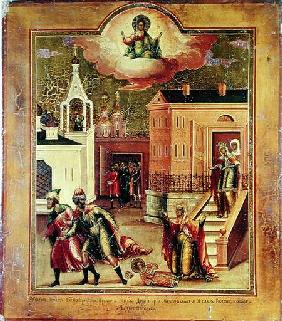 Icon depicting the Assasination of Dmitri Ivanovich (1583-91) in Ouglicht 16th-17th